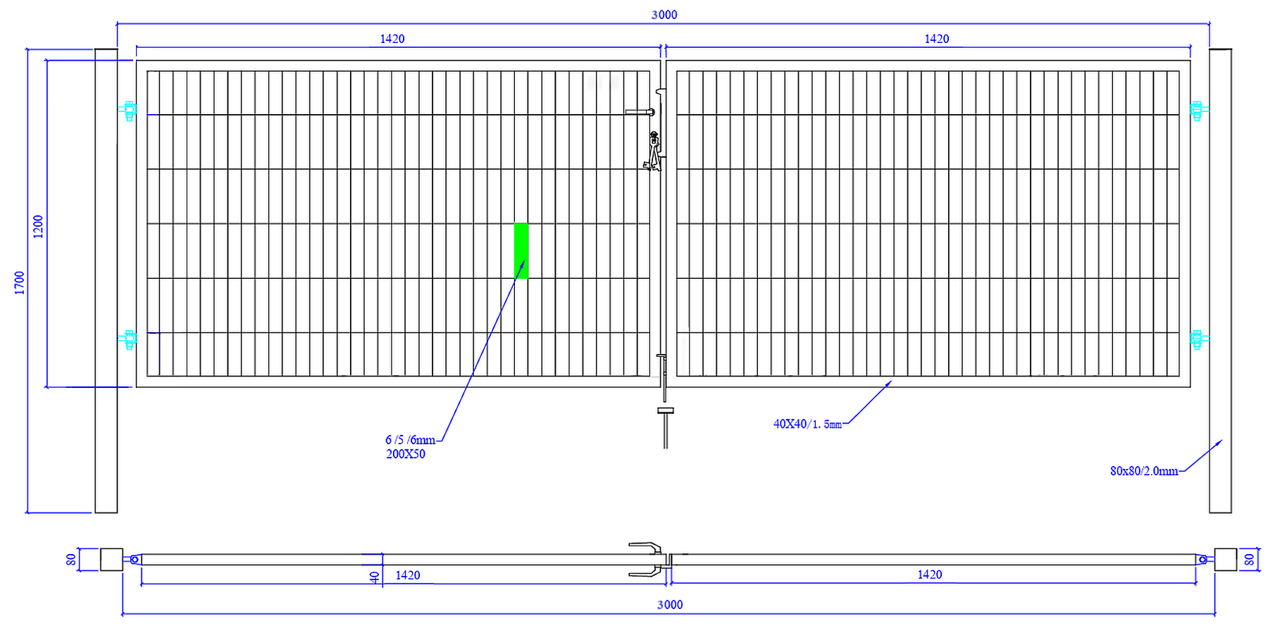 Brama ogrodzeniowa SX 656 PRO - 3,00 x 1,20 m