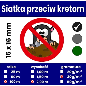 Siatka przeciw kretom 16x16mm, 2,00m - rolka 100m, czarna